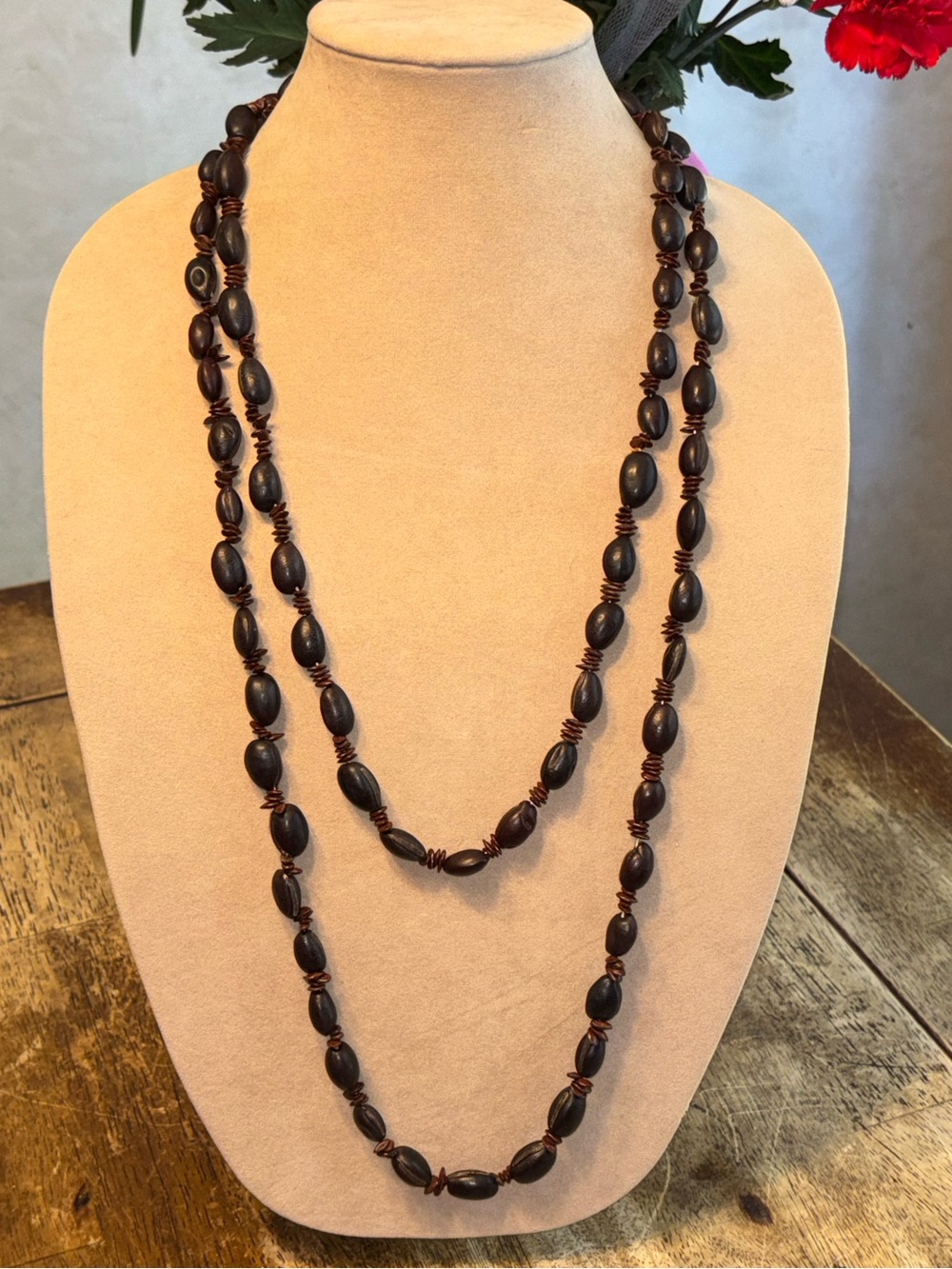 Classic Hawaiian Kukui Nut Lei Necklace Dark Brown Natural Island Jewelry